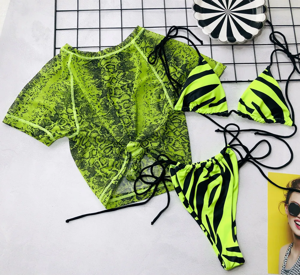 

3 Piece Bikini 2019 Swimsuit High Waist Bikini 2019 Bandage Swimwear Snake Skin Bikini Set Bather Bathing Suit Swim Wear Bikini