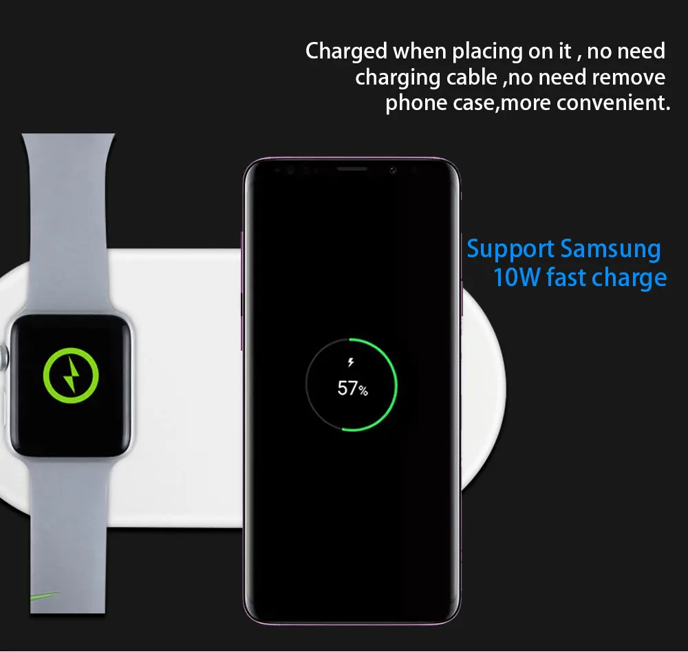 Ascromy двойное беспроводное быстрое зарядное устройство 2в1 Беспроводная зарядная панель индукционное зарядное устройство база для Apple Watch Series 3 2 iPhone 8 Plus X