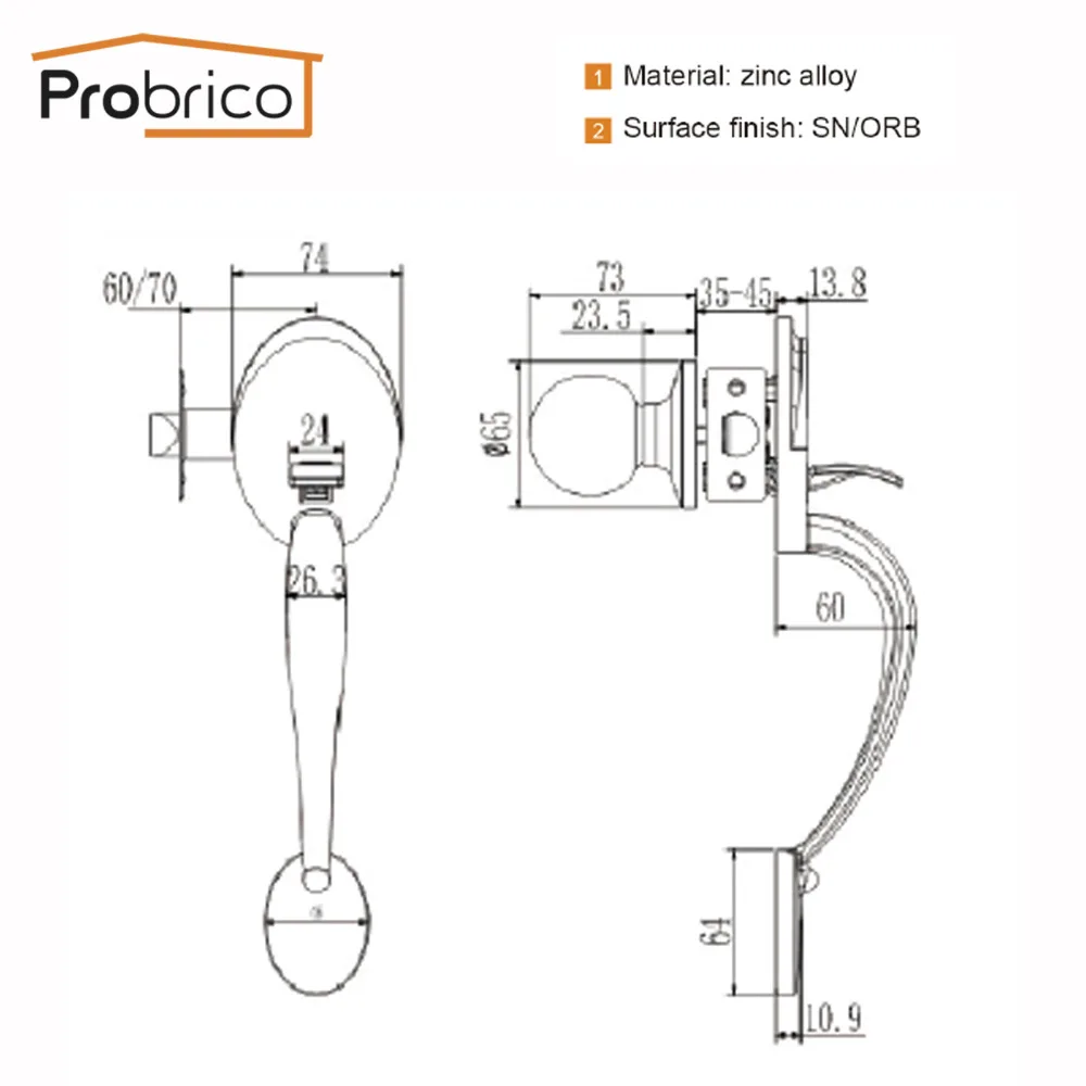 Probrico Проходная дверь Handleset межкомнатный дверной замок масла втирают бронзовые кнопочный набор из цинкового сплава переходная стильная дверная фурнитура