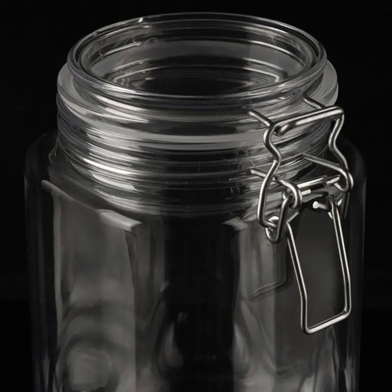 

1250ML Plastic Square Clip Top Storage Jar With Airtight Seal Lid Food Container Tableware Preserving Kitchen Flour Pasta Spice