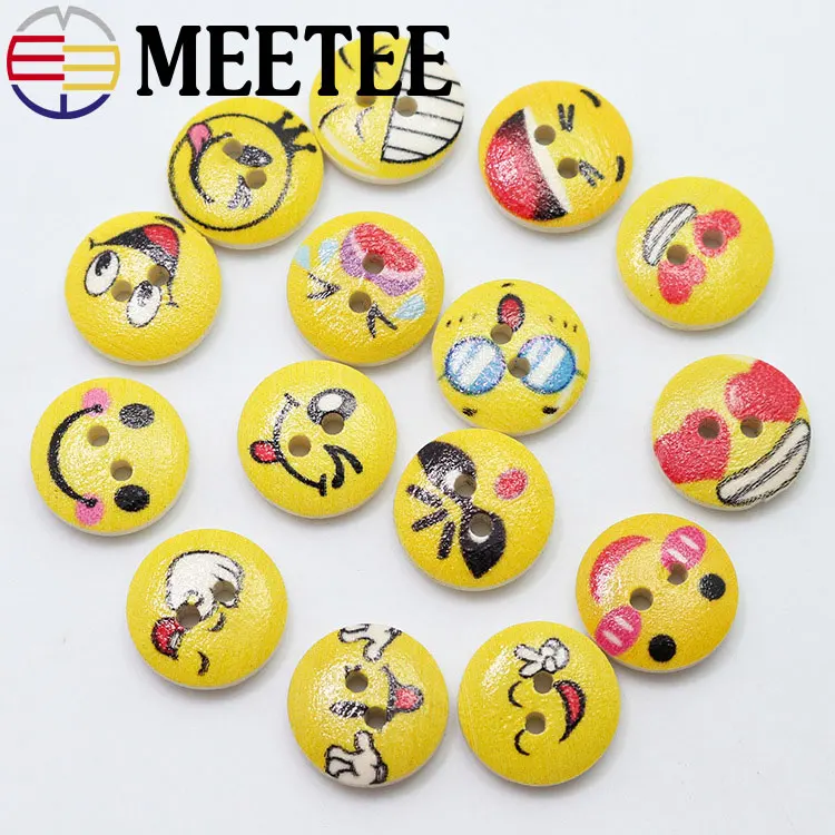 200pcs Painted wooden buttons for crafts mixed children's cartoon smiley face printing button 15mm 2-Holes Button C1-19 | Дом и сад
