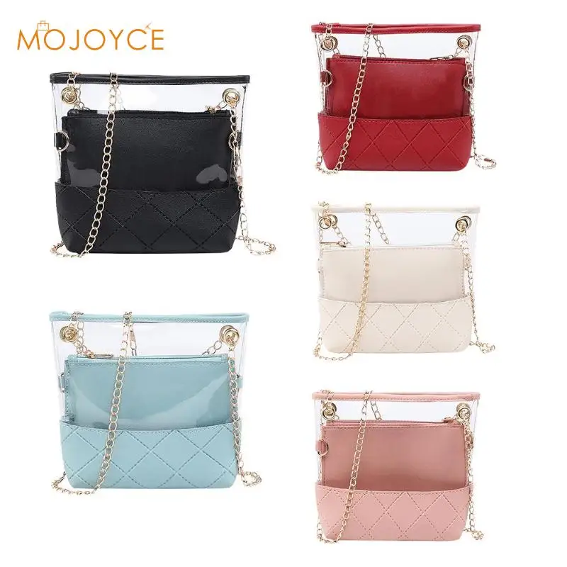 2pcs/set Summer New Fashion Bag Transparent Solid Color Inner Bag Women Chain Crossbody Bags Shoulder Diagonal Ladies Bag