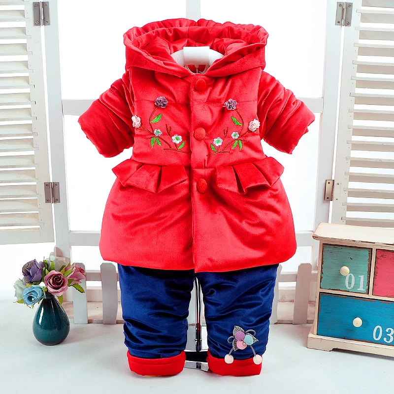 Baby 2Pcs/Set Girls Floral Clothes Winter Newborn 3-6-12Months Children Add Cotton-Padded Warm Soft Cute Long Sleeve+Pant Infant