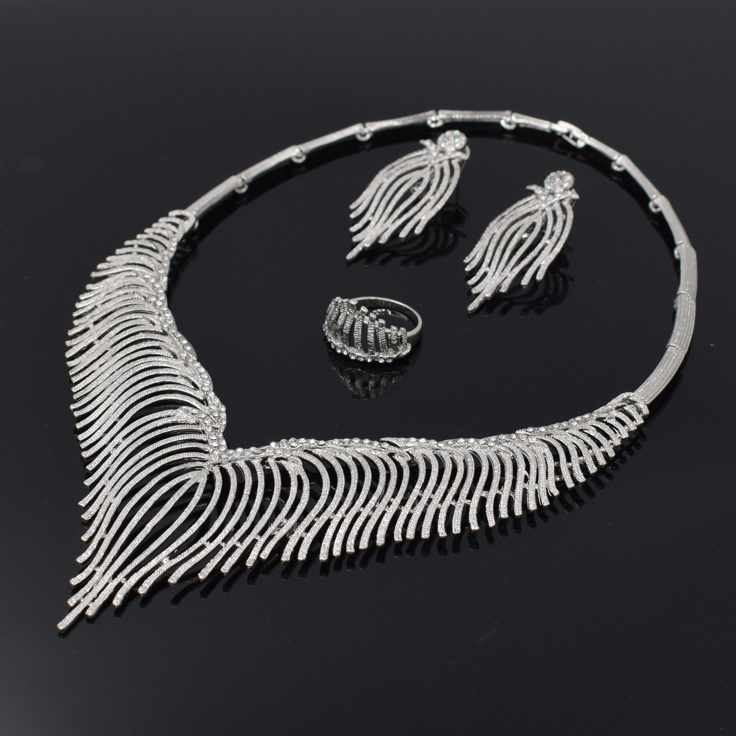 Günstig Luxus silber Schmuck sets Für Frauen Hochzeit Zirkonia Blume Afrikanische Perlen Schmuck Sets Indischen braut schmuck set 2019