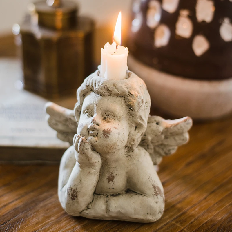 

angel handmade retro antique looking candle holders