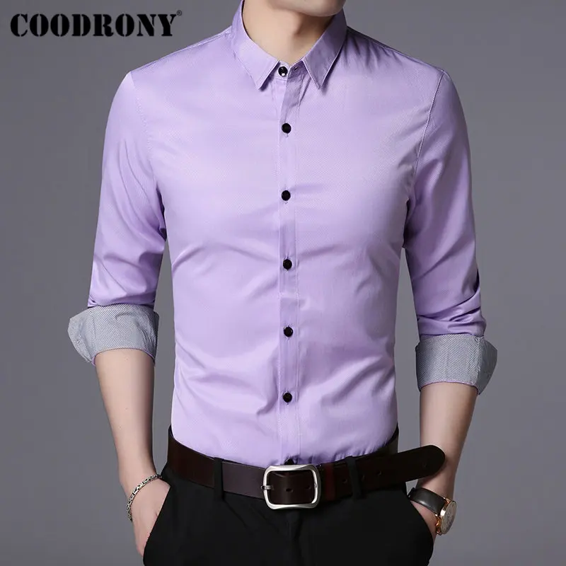 COODRONY, брендовая мужская рубашка, мягкий хлопок, Camisa Masculina, осень, Новое поступление, рубашка с длинным рукавом, мужская, деловая, повседневная, мужские рубашки, 96025 - Цвет: Лаванда