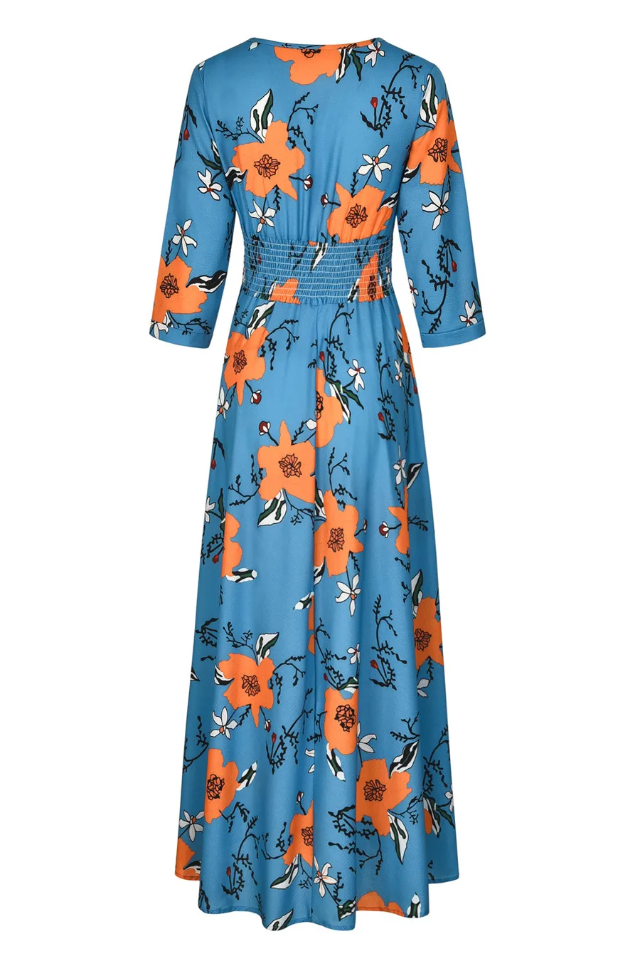 Gladiolus 2019 Spring Summer Dress Women 34 Sleeve V Neck Sexy Floral Print Bohemian Women Maxi Dress Long Beach Ladies Dresses (36)