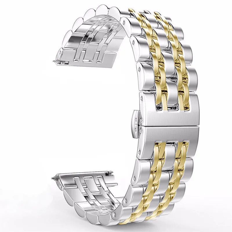 Stainless Steel Bracelet 20mm 22mm Band for Samsung gearS3/S2 Classic Forntier Galaxy Watch 46mm 42mm bands/Active 40mm Strap - Band Color: silver gold