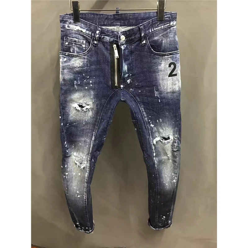 Metal zipper Brand basic classic Mens Casual Slim jeans men water washed stretch denim Top Quality Fit Loose Waist Jeans For man