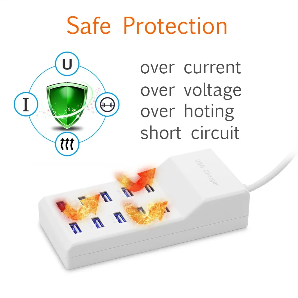 Powstro 10 USB зарядная станция разветвитель 60 Вт Зарядное устройство для мобильного телефона концентратор Смарт IC Зарядка универсальная для iPhone samsung Mp3 планшет и т. Д