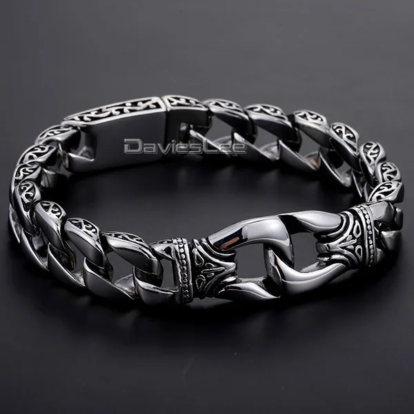 15mm Gold Plated 316L Stainless Steel Curb Bracelet Men Boys Chain Link Jewelry