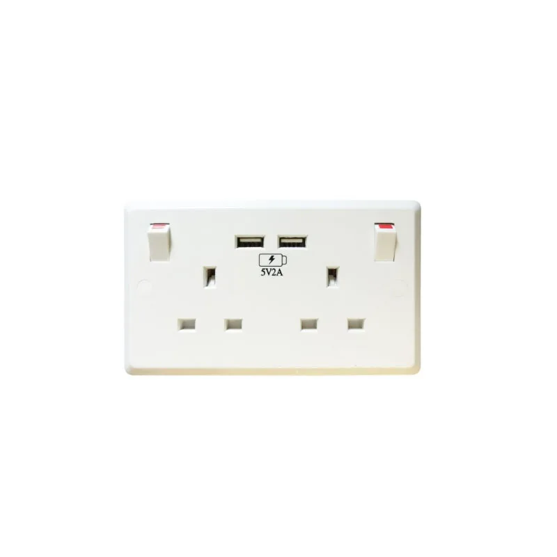 

250V 13A Dual AC Power Receptacle Wall Charger Outlet Plate USB Built-in Socket UK Plug