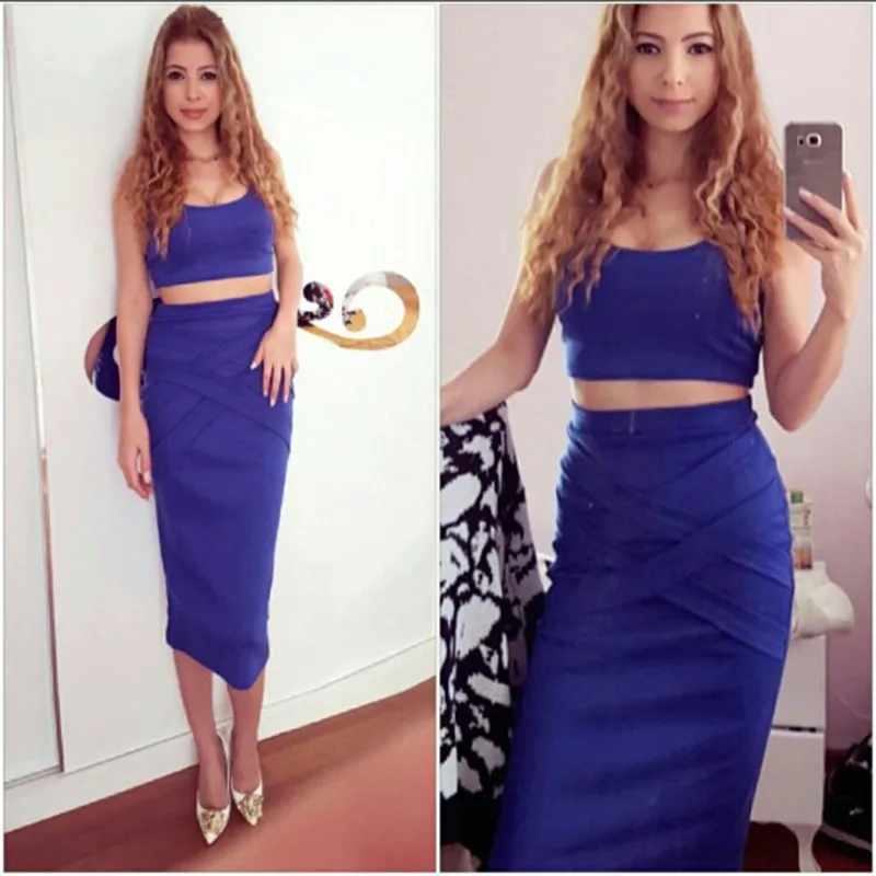 2016 Fashion Women Summer Sets 2 Pieces Club Dress Set Female O Neck Crop Tops & Skirt New Sexy Strapless Women\'s Clothes Suit (8)