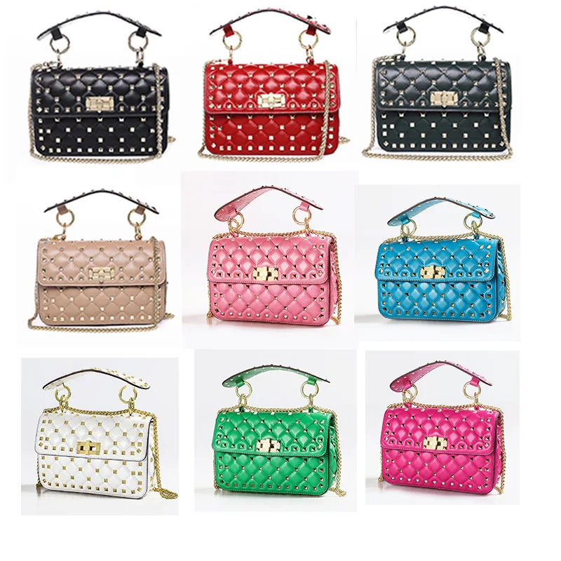 

Women Bag Rivet Pouch Shoulder Shoulder Sheepskin Leather Genuine Top Designer Brand Trendy Sheepskin Bag Luxury Rivet Handbag