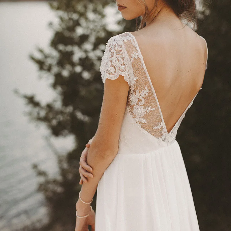 Eightale/пляжное свадебное платье,, v-образный вырез, открытая спина, кружево, трапециевидный шифоновый платок, рукав, бохо, свадебное платье невесты, платье