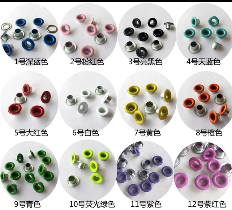 

300pcs mix color 4mm 5mm 6mm 8mm 10mm Metal Eyelets Buckle Metallic Scrapbook garment accessories Mixed Color LeatherCraft
