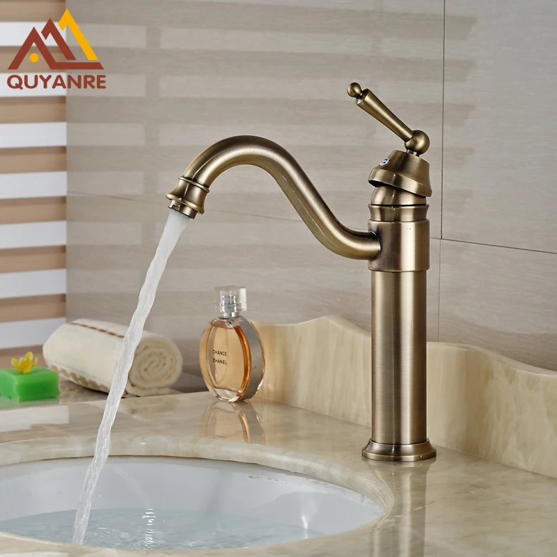 

Deck Mounted Bathroom Sink Basin Mixer Faucet Single Handle Hole Mixer Taps Antique Bronze