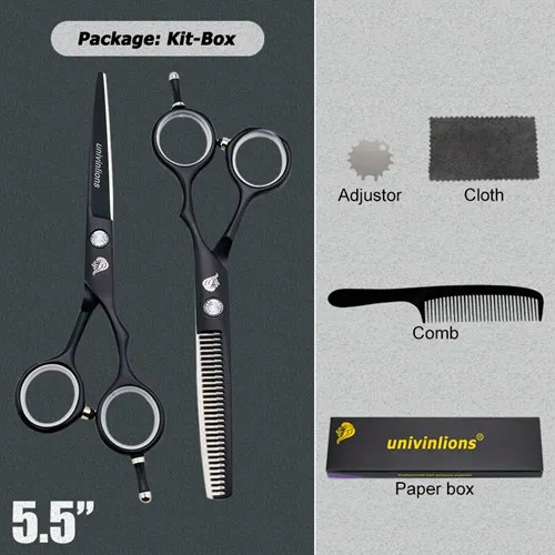 5503 Black kit box Univinlions, японская сталь 5,5/6,0, парикмахерские ножницы, Профессиональные парикмахерские ножницы, набор, ножницы для волос, острые ножницы для стрижки волос - Цвет: 5503 Black kit box