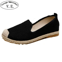 Винтаж Для женщин Linne Туфли без каблуков с цветочным узором, без шнуровки, на хлопковой ткани; удобные; в старом Пекинском стиле; балетки на плоской подошве Женская обувь