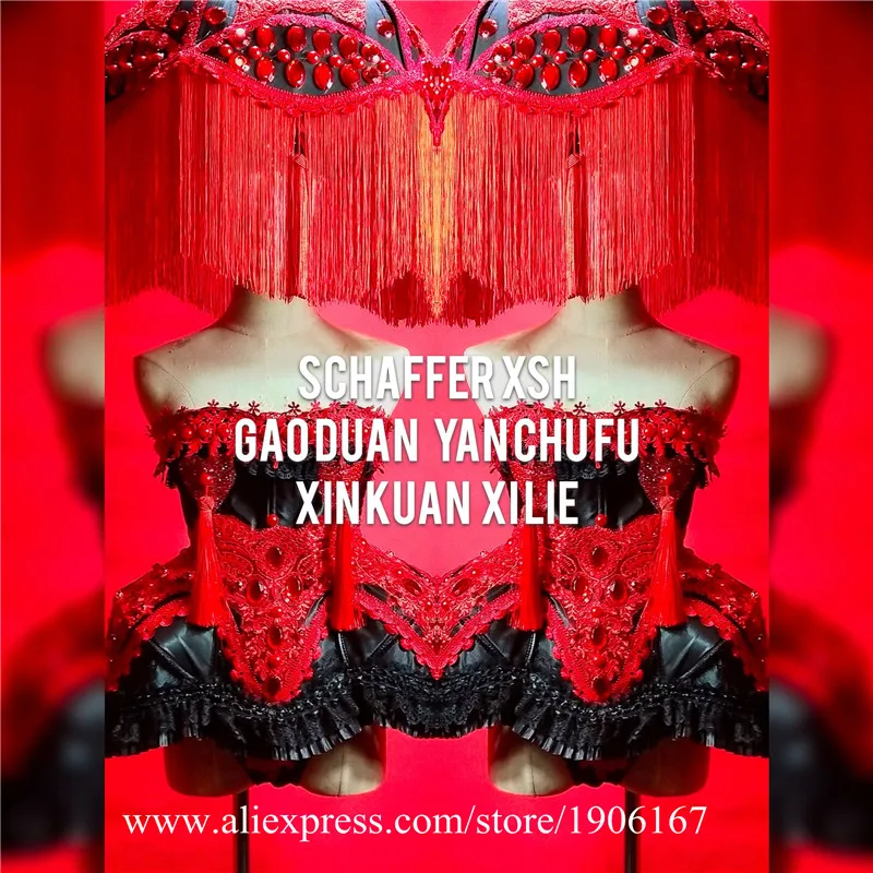Black red dj dress bar catwalk wears clothe singer performance show outfits skirt gogo dance costumes stage bodysuit disco02