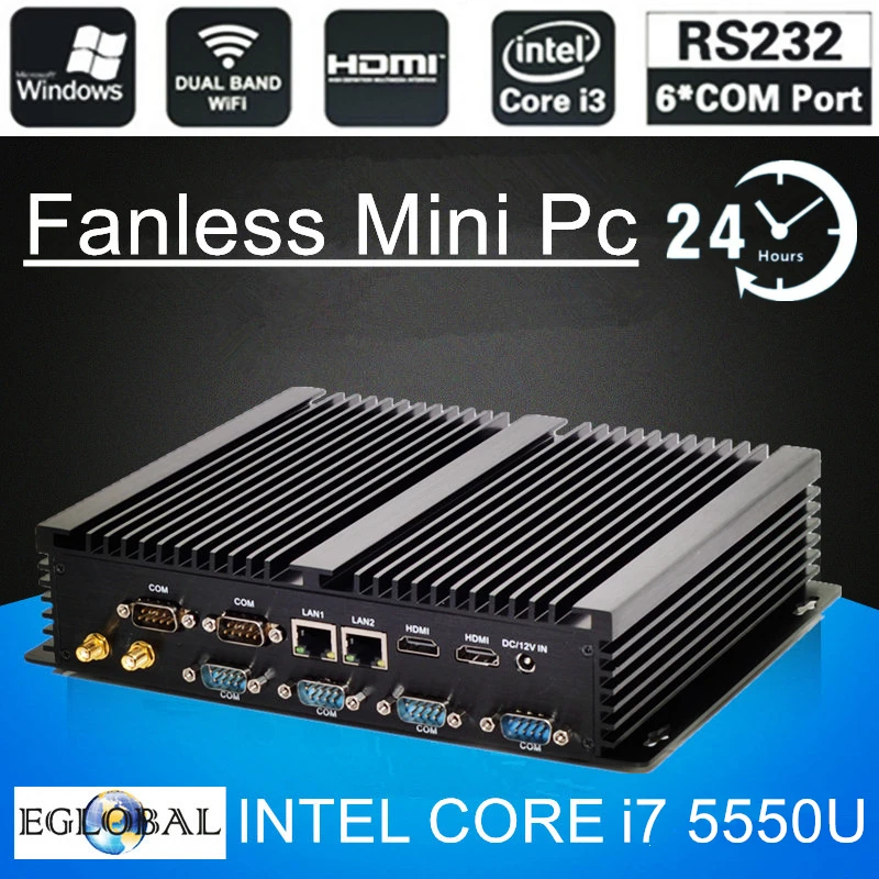 

Eglobal G Series Industrial Fanless Mini PC Win10 Intel i7 i5 i3 2955U 2*Intel Lans 6*COM USB Micro Computer Linux 4G WiFi HDMI