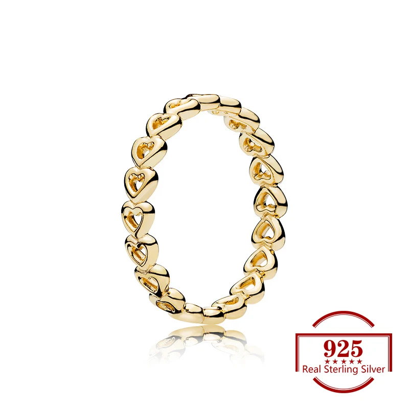 

925 Sterling Silver Gold Color Heart-shaped Surround Zircon Ring Trendy Jewelry Original Ring Women Jewelry Wedding Party Gift