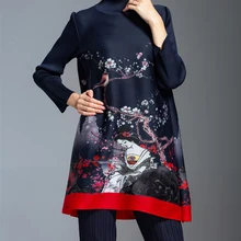 Плиссированные женские длинные рубашки с принтом и длинными рукавами miyake плиссированные рубашки