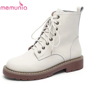 

MEMUNIA 2020 new fashion boots women lace up genuine leather boots comfortable square heels shoes woman ankle boots