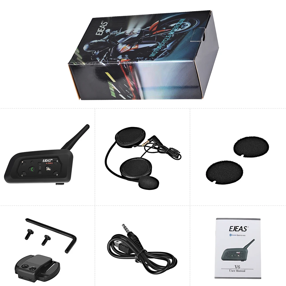

EJEAS V6 1200M Helmet Intercom for 6 Riders Bluetooth Motorcycle BT Interphone Mobile Wireless Comunicador Moto Helmet Headsets