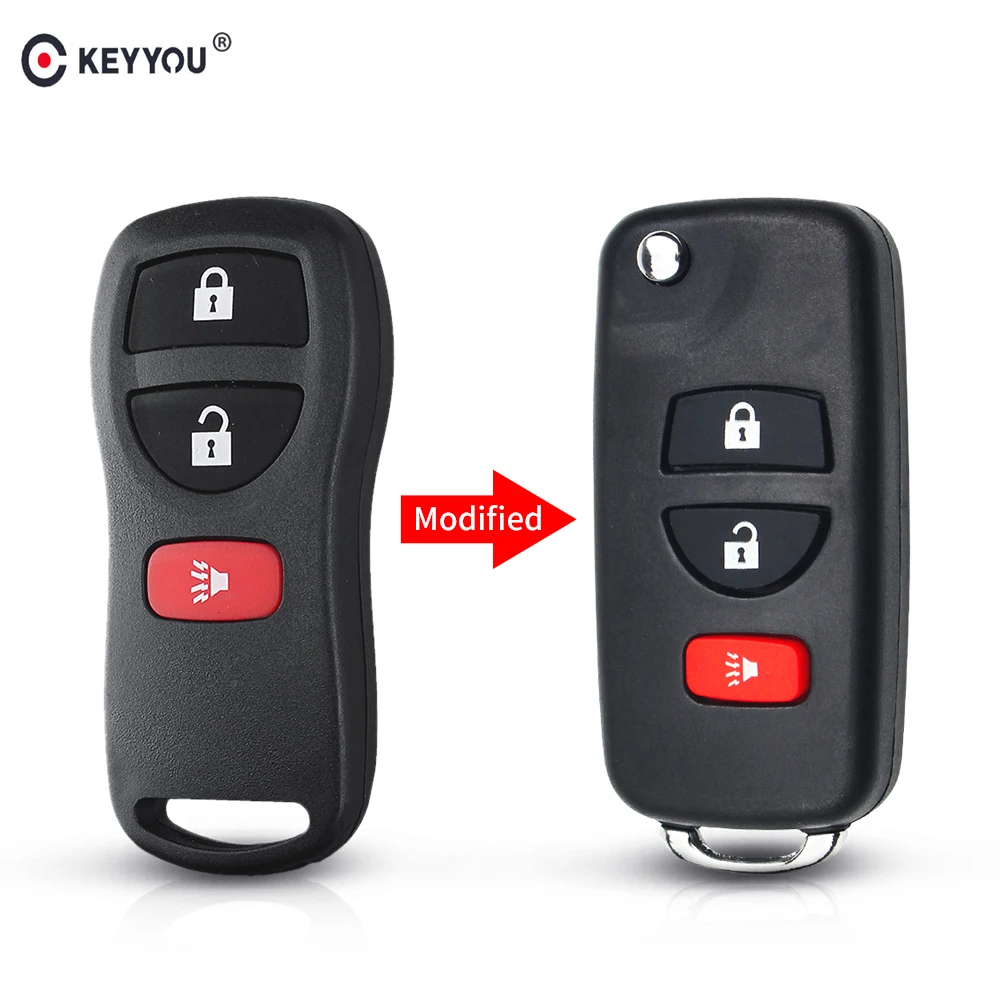 

KEYYOU Remote Key Shell Case Folding Flip Fob For INFINITI G35 I35 350Z Nissan Sentra Altima Maxima 02-06 4 Button