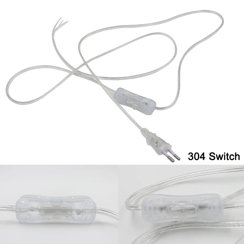  line Cable 1.8m with Button switch EU Plug Light Switching Transparent Wire Extension Power Cord wi - 32733159141