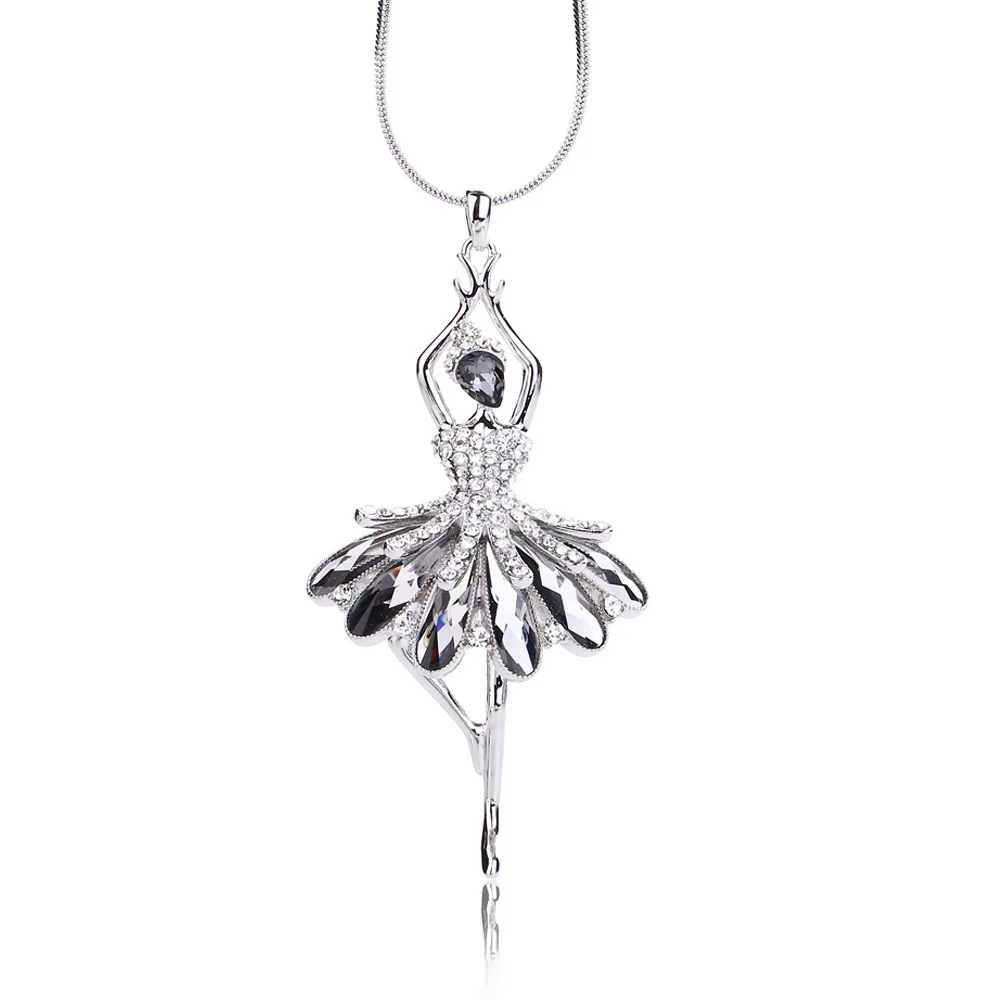 

C984 Korean Alloy Long Sweater Chain & Necklace New Ballet Girl Design Simulated Crystal Pendant For women