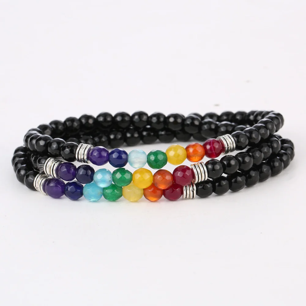 

Drop shipping Unisex 108 Prayer Beads Natural Stone Onyx Wrap Bracelet Yoga 7 Chakra Reiki Necklace