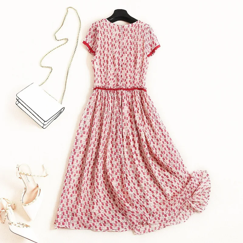 Shuchan Geometric Print Chiffon England Style Dress Female Summer A-line Vestidos Mulher Verao 2019 High Quality Mid-Calf 11593