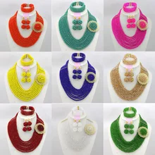 2016 Hot Design Nigerian Wedding African Beads Jewelry Set Red Crystal Beads Necklace Jewelry Set 8 Layers Free Shipping AES447