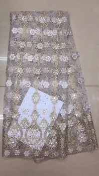 

White Gold African Lace Fabric 2019 Rhinestone Nigerian Lace Fabric Bridal High Quality French Tulle Lace Fabric For Women dress