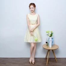 Robe de soiree 2016 champagne short O-Neck sleeveless A Line Bride toast bridesmaid dresses vestido de festa prom dresses
