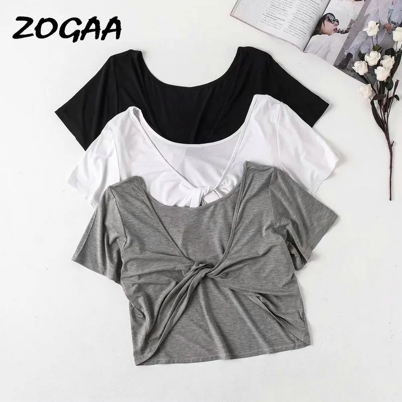 Женские однотонные летние футболки ZOGAA новые корейские повседневные короткие с