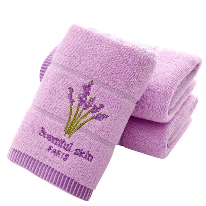 Urijk Embroidery Lavender Cotton Towel Set Face Towels Bath Towel For