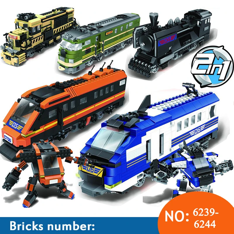 

NEW 6239 6240 6241 6242 6243 6244 473pcs 2in1 Transformation Mech Mecha Train Building Blocks Toys For Children boy Gifts