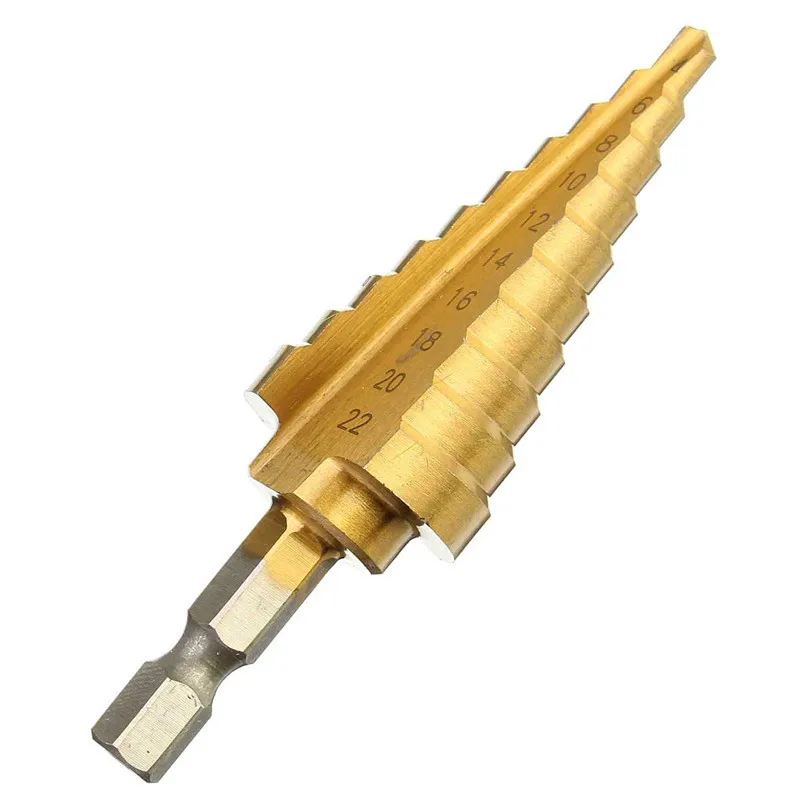 

1PC Hex Titanium Step Cone Drill Bit 4-22MM Hole Cutter HSS 4241 For Sheet Metalworking Wood Drilling Power Tools