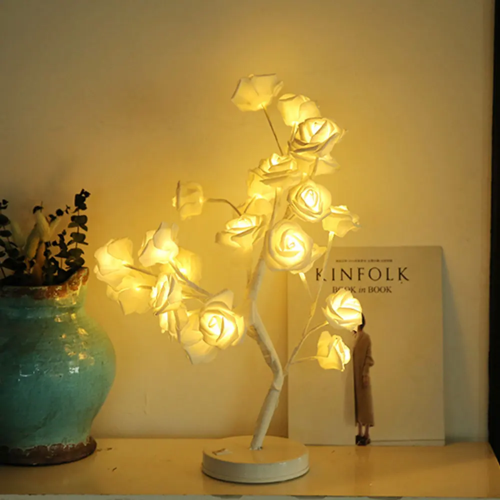 Rose Flower LED Night Light Bedside Rose Tree Table Lamp LED Garland