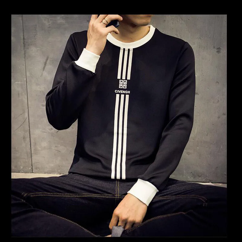 

Male Korean version of the tide trend fashion O neck spring and autumn models warm long-sleeved casual sports T-shirts WGTX08