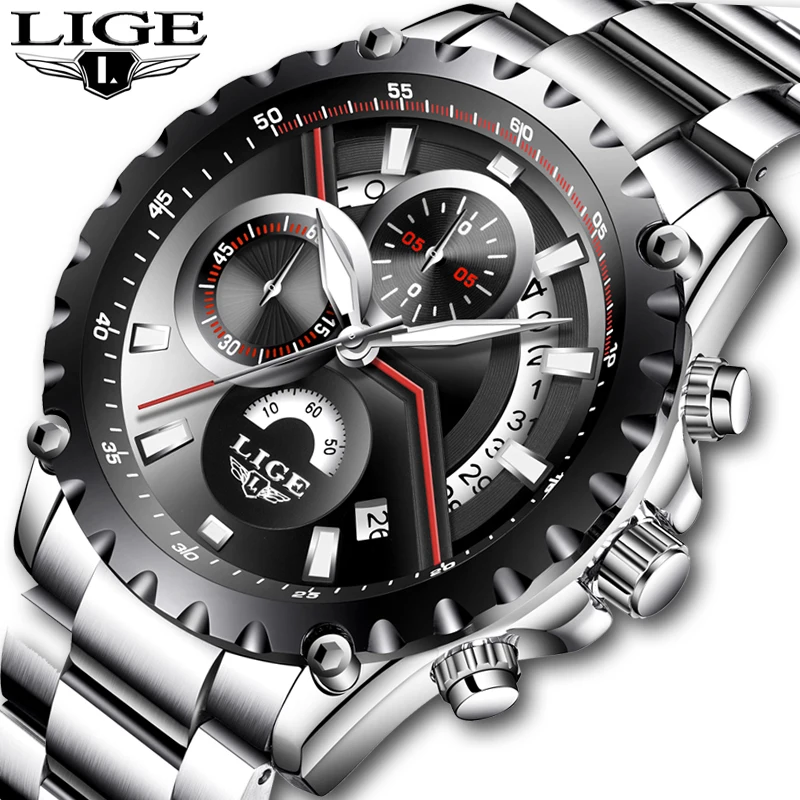 

LIGE Mens Watches Top Brand Luxury Military Sport Watch Men Ful Steel Waterproof Clock Analog Quartz Watch Relogio Masculino+Box