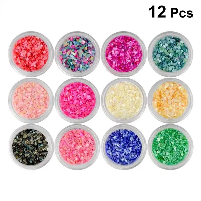 12pcs Nail Art Shell порошок набор маникюра DIY порошок ногтей DecorationGel полировка хромированные хлопья пигментная пыль(смешанный цвет