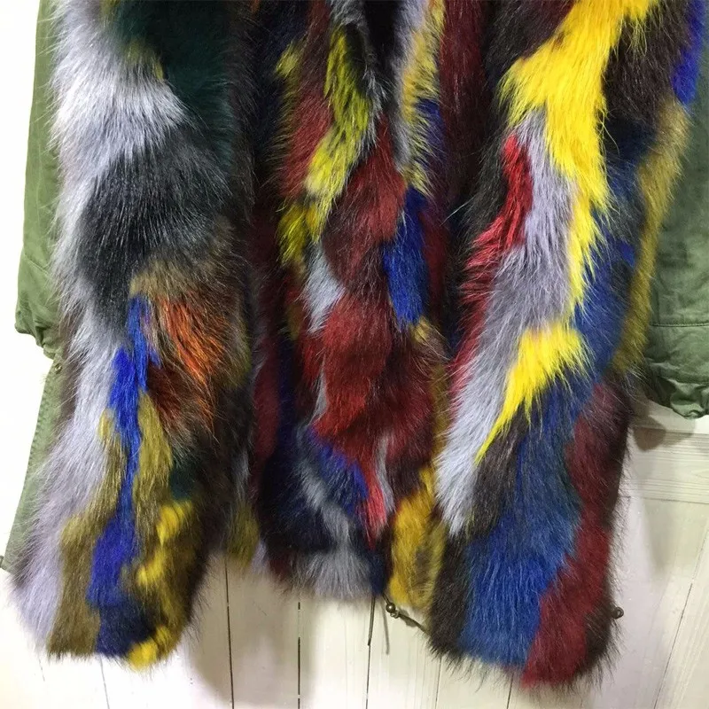 Hot 2016 Fashion high quality multi light colorful fox fur parka winter outerwear Mr Mrs real fur parka coats bubble coat women