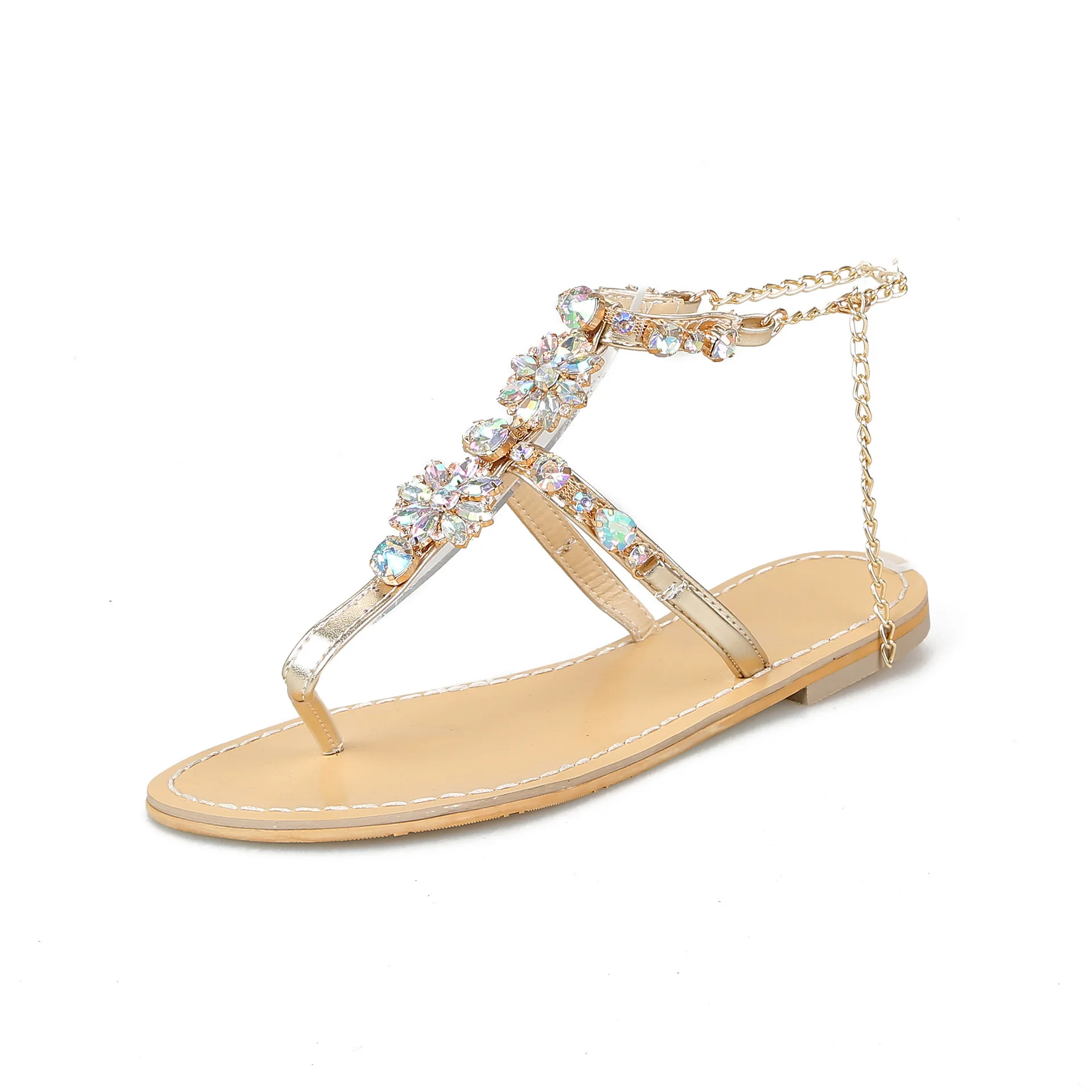 

Rhinestone Flat Bottom Toe Woman Slipper Color Diamond Sandals