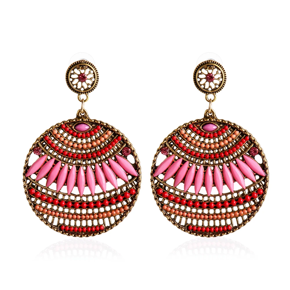 

1 Pairs 2019 Women's Retro Vintage Bohemian Boho Style Multicolor Resin Beaded Drop Dangle Hollow Earrings Fashion Jewelry Gifts