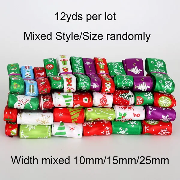 Корсажная атласная лента, разные размеры/стиль, для свадебной вечеринки, Рождественское украшение, сделай сам, подарок, рукоделие, 12 лет/партия(1 год/стиль - Цвет: Random mixed6 Xmas