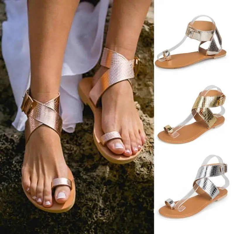 

Women Sandals Roman Gladiator Flat Flip Flops Shoes Summer Lady Sandals Causal Outdoor Beach Sandals Gold Silver Color *829
